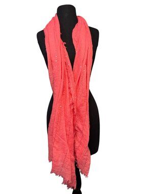 2 Chic Women’s Coral Sequin Fringe Scarf Lightweight Soft 38x72 New With Tags